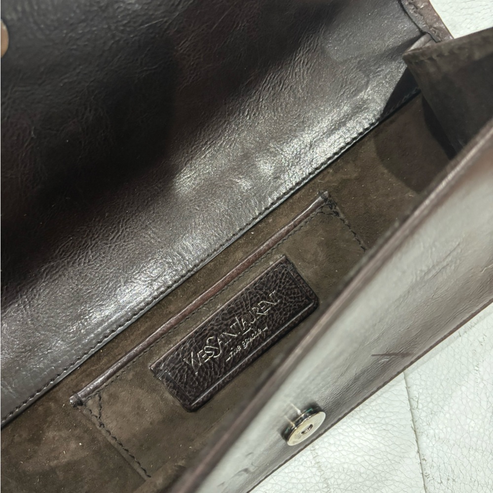 Authentic YSL Calf Hair Brown Leather Clutch Bag Yves Saint Laurent - Picture 14 of 15